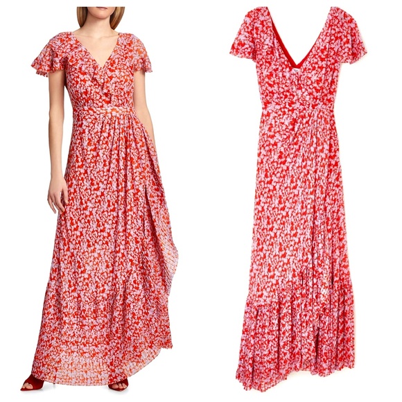 $795 TANYA TAYLOR NWT Designer Silk Boho Red Purple Floral Maxi Dress — Size 6 - Picture 1 of 16